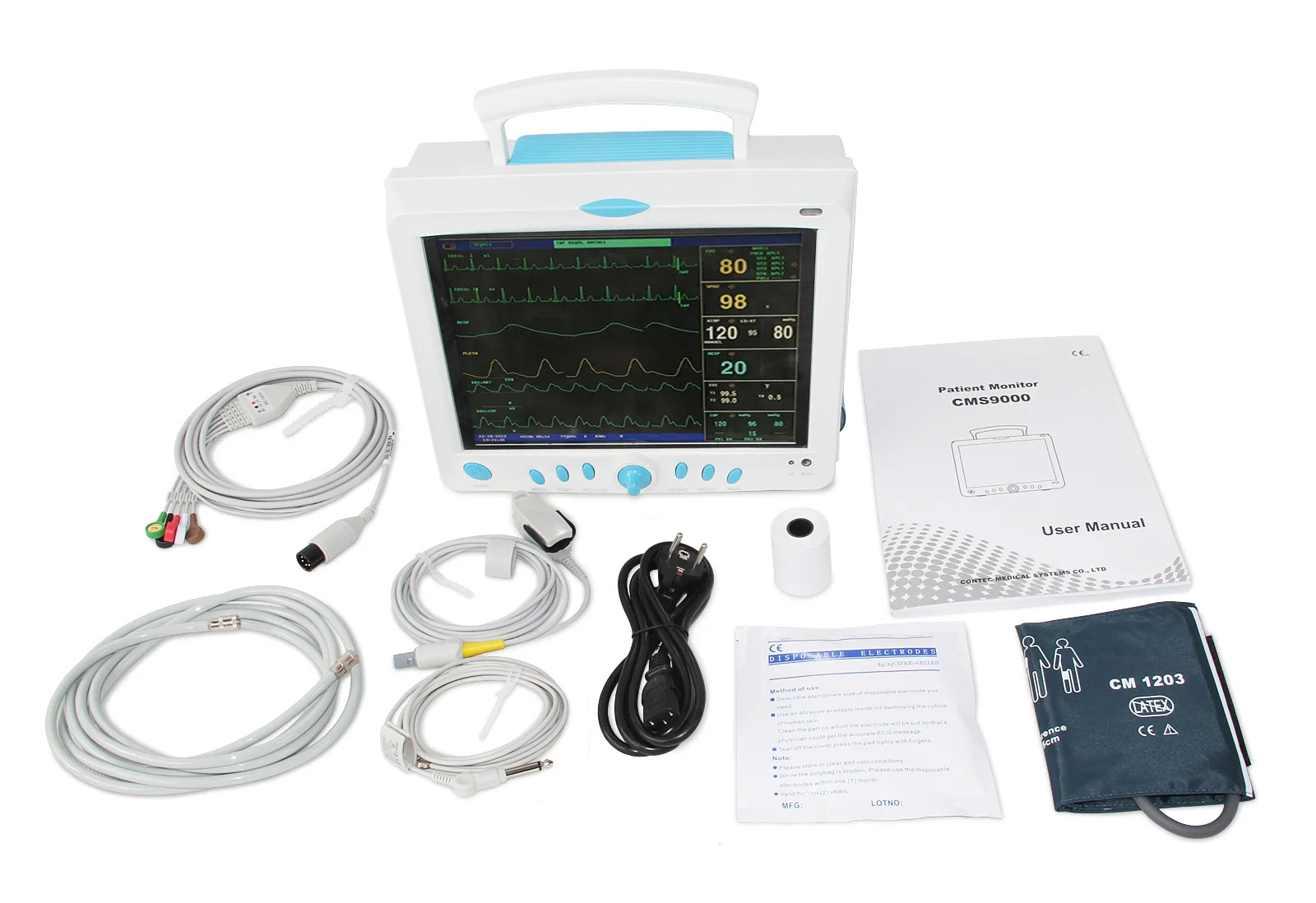 CONTEC® CMS9000 Moniteur multiparamétrique (ECG, NIBP, SPO2, Respiration, Température, fréquence de pouls)